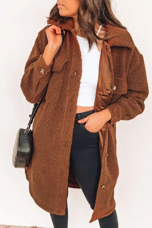 Women's bomber jackets with floral embroidery for a feminine and unique designTessa Teddy Shacket Brown Women's bomber jackets with floral embroidery for a feminine and unique designTessa Teddy Shacket Brown
