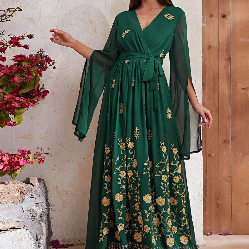 Maxi Women Dress with Floral Print for a Bohemian Vibe Maxi Women Dress with Floral Print for a Bohemian Vibe NiDELL . Cross-Border Vacation Style Dress Chiffon V-neck Split Long Sleeve Design Embroidered Dress-Ssk8006 Maxi Women Dress with Floral Print for a Bohemian Vibe Maxi Women Dress with Floral Print for a Bohemian Vibe NiDELL . Cross-Border Vacation Style Dress Chiffon V-neck Split Long Sleeve Design Embroidered Dress-Ssk8006