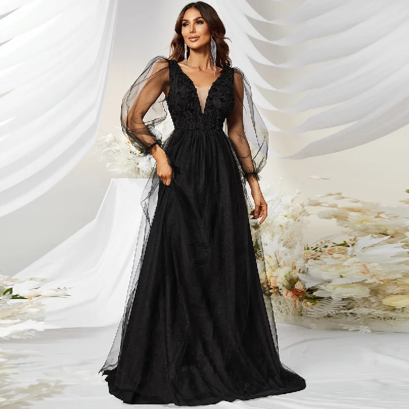 Maxi Women Dress with Floral Print for a Bohemian Vibe Maxi Women Dress with Floral Print for a Bohemian Vibe NiDELL European and American Style Formal Dress Deep V-neck Long Sleeve Banquet Evening Dress Daily Style Black Dress Gauze Dress-Ssw3038 Maxi Women Dress with Floral Print for a Bohemian Vibe Maxi Women Dress with Floral Print for a Bohemian Vibe NiDELL European and American Style Formal Dress Deep V-neck Long Sleeve Banquet Evening Dress Daily Style Black Dress Gauze Dress-Ssw3038