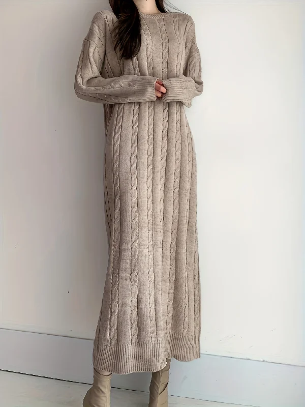 Empire Waist Women Dress to Accentuate the Bust and Conceal the Waist Empire Waist Women Dress to Accentuate the Bust and Conceal the Waist Sixsr Cable Knit Maxi Dress, Elegant Crew Neck Long Sleeve Dress, Women's Clothing Empire Waist Women Dress to Accentuate the Bust and Conceal the Waist Empire Waist Women Dress to Accentuate the Bust and Conceal the Waist Sixsr Cable Knit Maxi Dress, Elegant Crew Neck Long Sleeve Dress, Women's Clothing