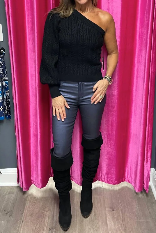 Women's designer brand pants High - rise flare women jeans for a 70s - inspired look Cheri Coated Skinny Jeans In Metallic Blue Women's designer brand pants High - rise flare women jeans for a 70s - inspired look Cheri Coated Skinny Jeans In Metallic Blue