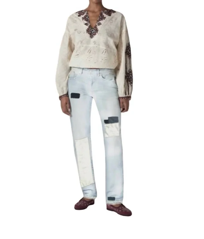 Women's on - sale casual pants Light - wash women jeans for a fresh and summery appearance Five Pockets Patchwork Denim Pants In Light Blue Women's on - sale casual pants Light - wash women jeans for a fresh and summery appearance Five Pockets Patchwork Denim Pants In Light Blue