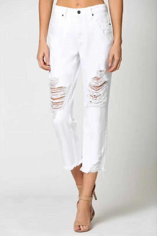 Women's budget - friendly denim pants Button - fly women jeans with a traditional touch High-Rise Bailey Boyfriend Jeans In White Women's budget - friendly denim pants Button - fly women jeans with a traditional touch High-Rise Bailey Boyfriend Jeans In White
