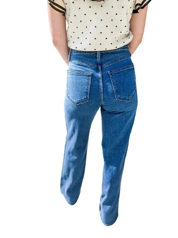 Women's spandex stretch pants Cargo women jeans with multiple pockets for added functionality High Rise Palazzo Jeans In Medium Wash Women's spandex stretch pants Cargo women jeans with multiple pockets for added functionality High Rise Palazzo Jeans In Medium Wash
