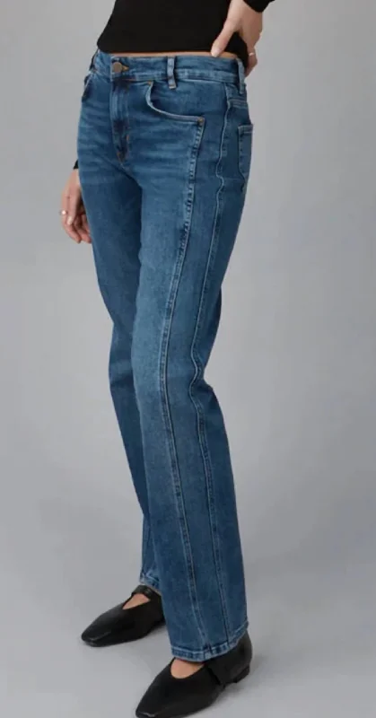 Women's lace - trimmed evening pants Light - wash women jeans for a fresh and summery appearance Jasper Mid Rise Straight Jean In Dim Sky Women's lace - trimmed evening pants Light - wash women jeans for a fresh and summery appearance Jasper Mid Rise Straight Jean In Dim Sky