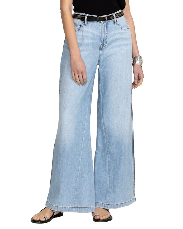 Women's recycled - material workout pants Wide - leg women jeans for a modern and relaxed vibe Johnny Was Melanie Blanket Stitch Wide Leg Jean Women's recycled - material workout pants Wide - leg women jeans for a modern and relaxed vibe Johnny Was Melanie Blanket Stitch Wide Leg Jean
