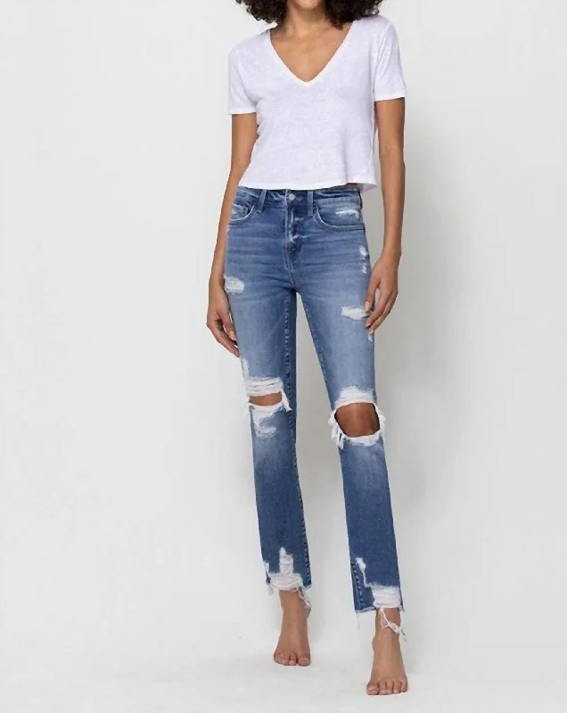 Women's pants with adjustable cuffs Dark - wash women jeans for a sophisticated and slimming effect Pamela Mid Rise Slim Crop Straight Jeans In Blue Women's pants with adjustable cuffs Dark - wash women jeans for a sophisticated and slimming effect Pamela Mid Rise Slim Crop Straight Jeans In Blue