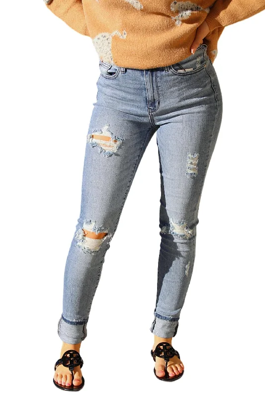 Women's eco - friendly organic pants Mom jeans for a nostalgic and casual look Tall Jeans With Holes In Medium Wash Women's eco - friendly organic pants Mom jeans for a nostalgic and casual look Tall Jeans With Holes In Medium Wash