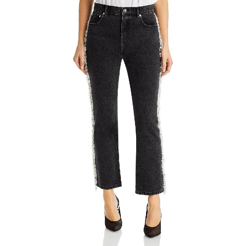 Women's velvet party pants Embellished women jeans with studs or rhinestones for a glamorous touch Womens Beaded Fringe Straight Leg Jeans Women's velvet party pants Embellished women jeans with studs or rhinestones for a glamorous touch Womens Beaded Fringe Straight Leg Jeans