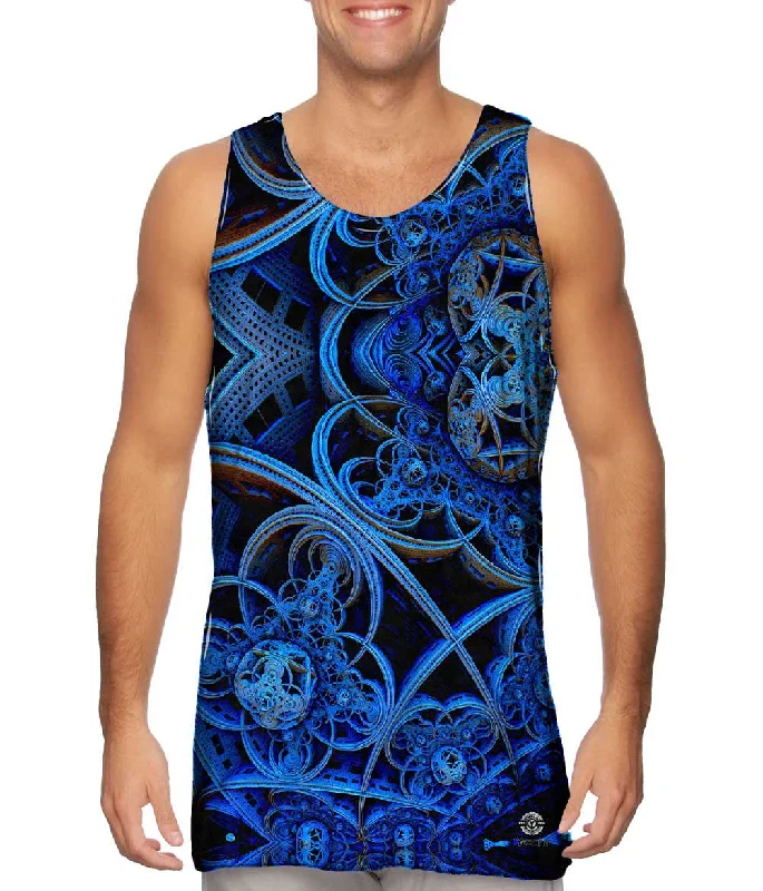 Women's Longline Tank Tops with Abstract Prints3D Blue Fractal City