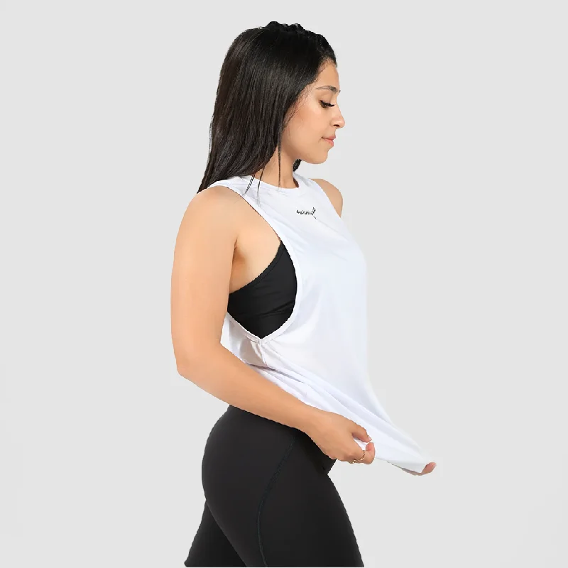 Women's Longline Tank Tops with Abstract PrintsWOMEN-SIGNATURE-TANK 1 (WHITE)