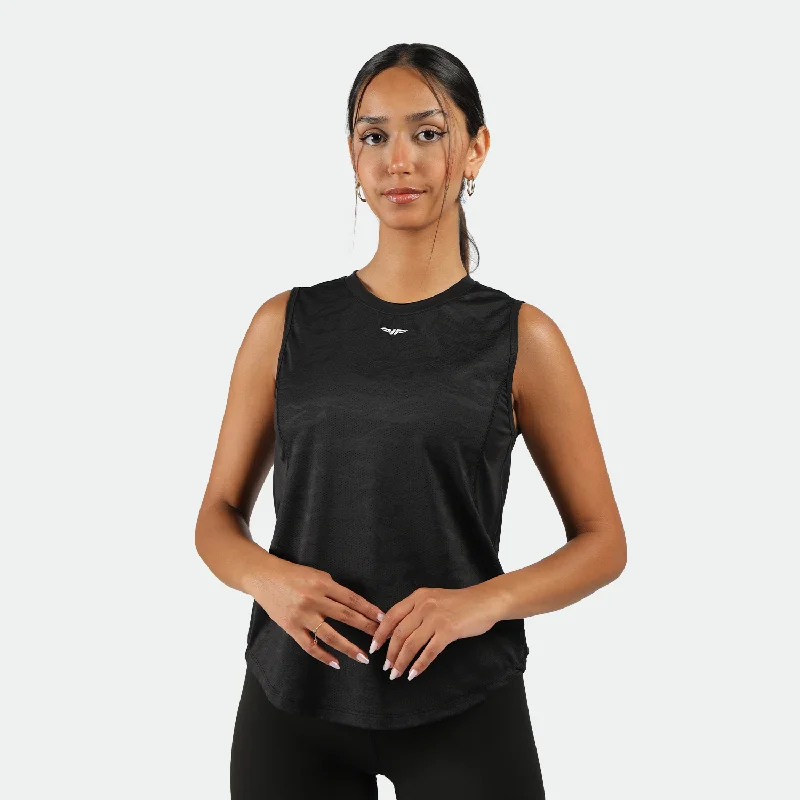 One - Shoulder Women's Rayon Blend Tank Tops for a Flowy LookWOMEN-GO-BEYOND-CAMO-TANK ( BLACK ) One - Shoulder Women's Rayon Blend Tank Tops for a Flowy LookWOMEN-GO-BEYOND-CAMO-TANK ( BLACK )