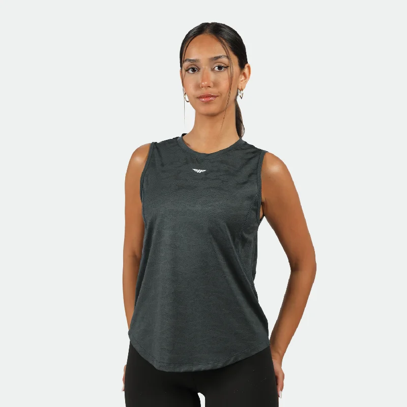 High - Neck Women's Silk Blend Tank Tops for a Luxurious FeelWOMEN-GO-BEYOND-CAMO-TANK (GRAPHITE-BLUE)