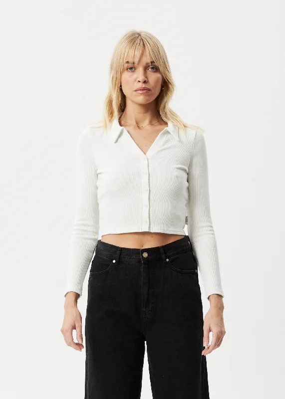 Plaid Women Long Sleeve Top for a Preppy VibeAFENDS Womens Eliza - Ribbed Long Sleeve Shirt - Off White Plaid Women Long Sleeve Top for a Preppy VibeAFENDS Womens Eliza - Ribbed Long Sleeve Shirt - Off White