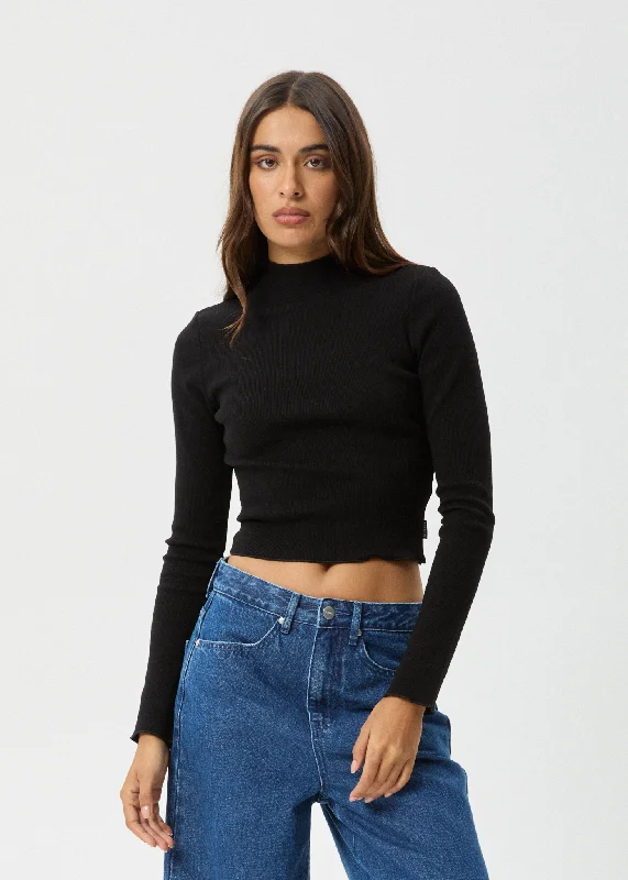 Ribbed Women Long Sleeve Top with a Textured AppealAFENDS Womens Iconic - Long Sleeve Rib Top - Black Ribbed Women Long Sleeve Top with a Textured AppealAFENDS Womens Iconic - Long Sleeve Rib Top - Black