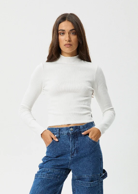 Ribbed Women Long Sleeve Top with a Textured AppealAFENDS Womens Iconic - Long Sleeve Rib Top - White Ribbed Women Long Sleeve Top with a Textured AppealAFENDS Womens Iconic - Long Sleeve Rib Top - White