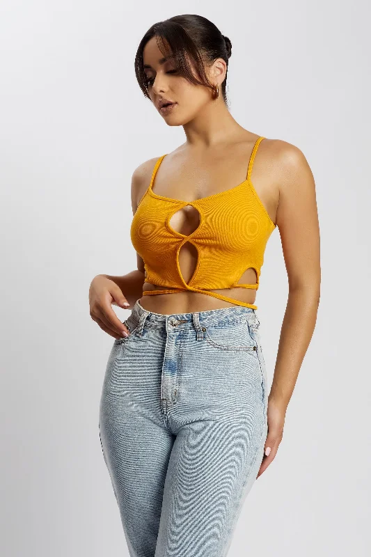 Sports - Style Women's Crop Top in Gray with Moisture - Wicking Fabric for WorkoutsAyesha Cut Out Singlet - Mango Sports - Style Women's Crop Top in Gray with Moisture - Wicking Fabric for WorkoutsAyesha Cut Out Singlet - Mango