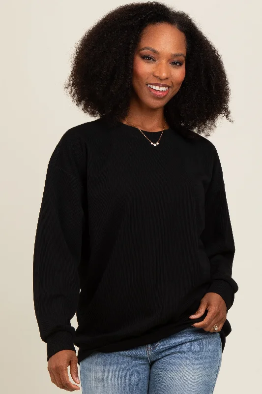 Button - Down Women Long Sleeve Top for a Classic StyleBlack Drop Shoulder Sweatshirt Button - Down Women Long Sleeve Top for a Classic StyleBlack Drop Shoulder Sweatshirt