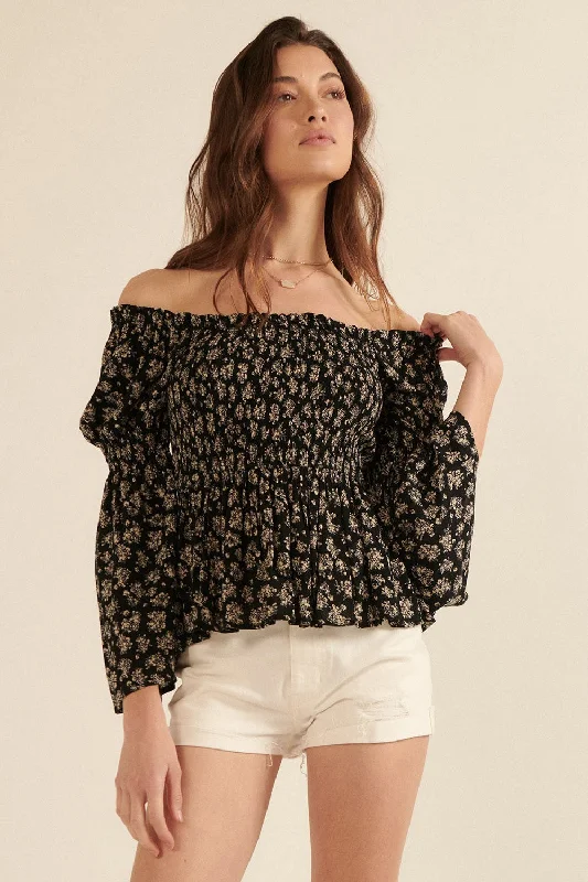 Turtleneck Women Long Sleeve Top for Cold Winter DaysBlack Floral Print Off-Shoulder Peasant Top Turtleneck Women Long Sleeve Top for Cold Winter DaysBlack Floral Print Off-Shoulder Peasant Top