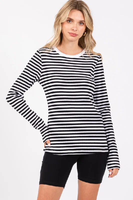 Striped Women Long Sleeve Top in a Timeless PatternBlack Striped Long Sleeve Ribbed Top Striped Women Long Sleeve Top in a Timeless PatternBlack Striped Long Sleeve Ribbed Top