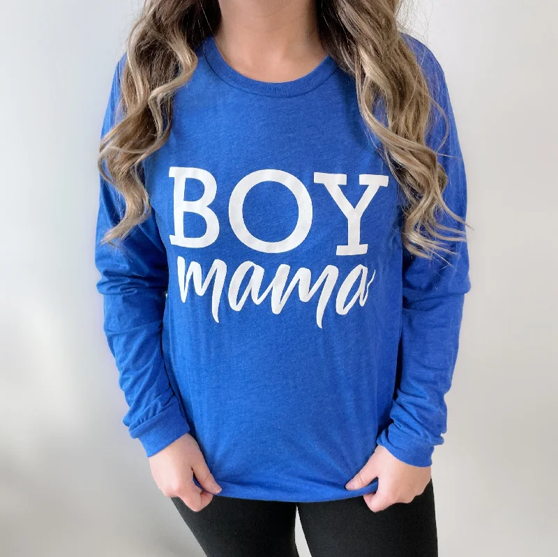 Cropped Women Long Sleeve Top to Pair with High - Waisted BottomsBoy Mama • Royal Long Sleeve Cropped Women Long Sleeve Top to Pair with High - Waisted BottomsBoy Mama • Royal Long Sleeve