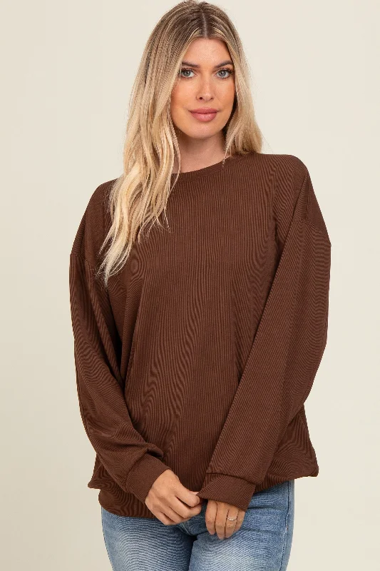 Plus Size Women Long Sleeve Top for a Flattering and Comfortable FitBrown Drop Shoulder Sweatshirt Plus Size Women Long Sleeve Top for a Flattering and Comfortable FitBrown Drop Shoulder Sweatshirt