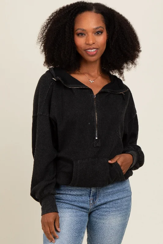 Button - Down Women Long Sleeve Top for a Classic StyleCharcoal Waffle Knit Half Zip Relaxed Fit Hoodie Button - Down Women Long Sleeve Top for a Classic StyleCharcoal Waffle Knit Half Zip Relaxed Fit Hoodie