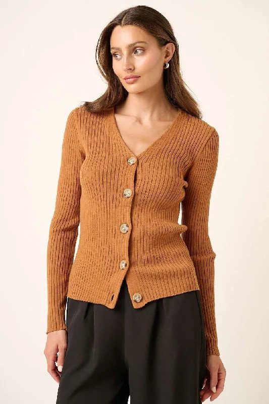 Button - Down Women Long Sleeve Top for a Classic StyleCinnamon Rib Knit Button Front Sweater Cardigan Button - Down Women Long Sleeve Top for a Classic StyleCinnamon Rib Knit Button Front Sweater Cardigan