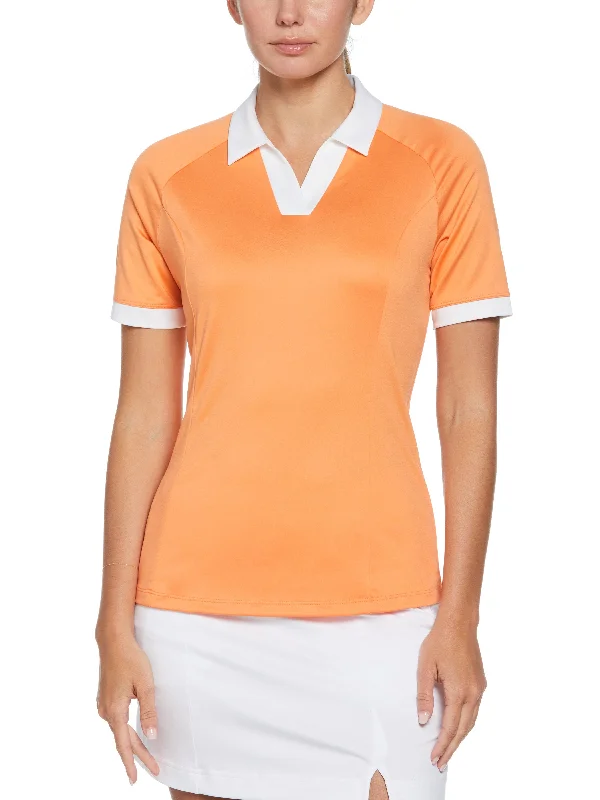 Womens Color Block V-Placket Golf Polo