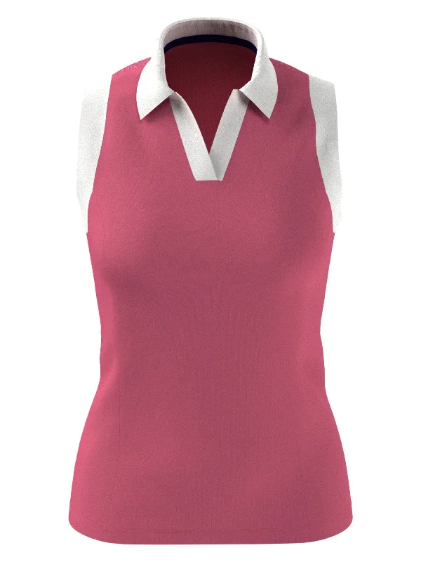 Womens Color Block V-Placket Golf Polo