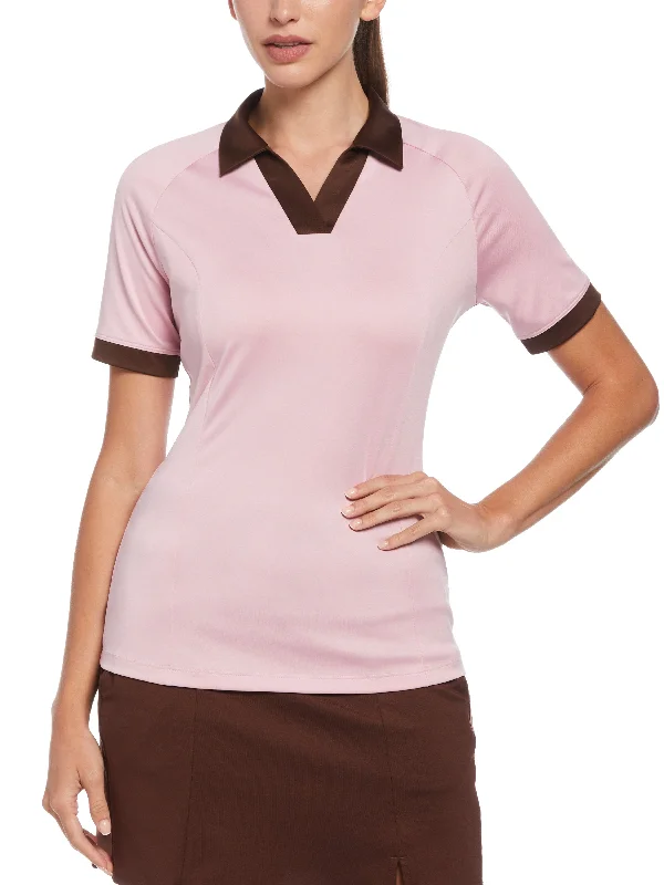 Womens Color Block V-Placket Golf Polo