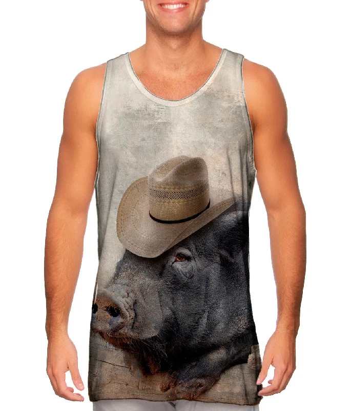 Women's Button - Down Tank Tops in Striped PatternsCowboy Saloon Pig
