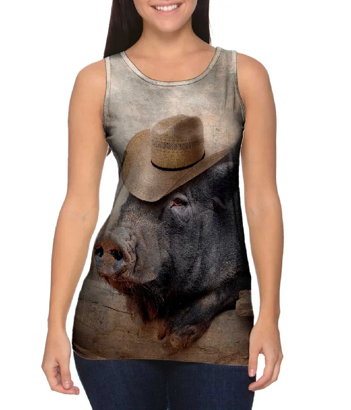 Mock Neck Women's Performance Tank Tops for CyclingCowboy Saloon Pig