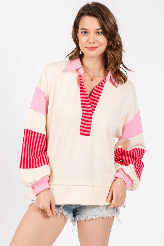 Thermal Women Long Sleeve Top for Extra Warmth in WinterCream Colorblock Striped Long Sleeve Top Thermal Women Long Sleeve Top for Extra Warmth in WinterCream Colorblock Striped Long Sleeve Top