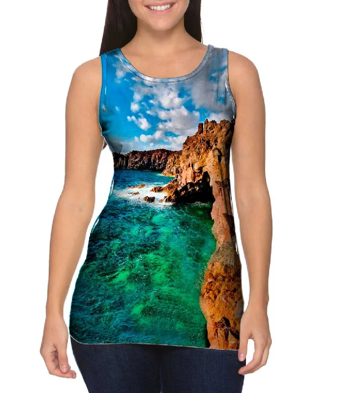 Scoop Neck Women's Linen Blend Tank Tops for SummerCristal Clear Cliffs