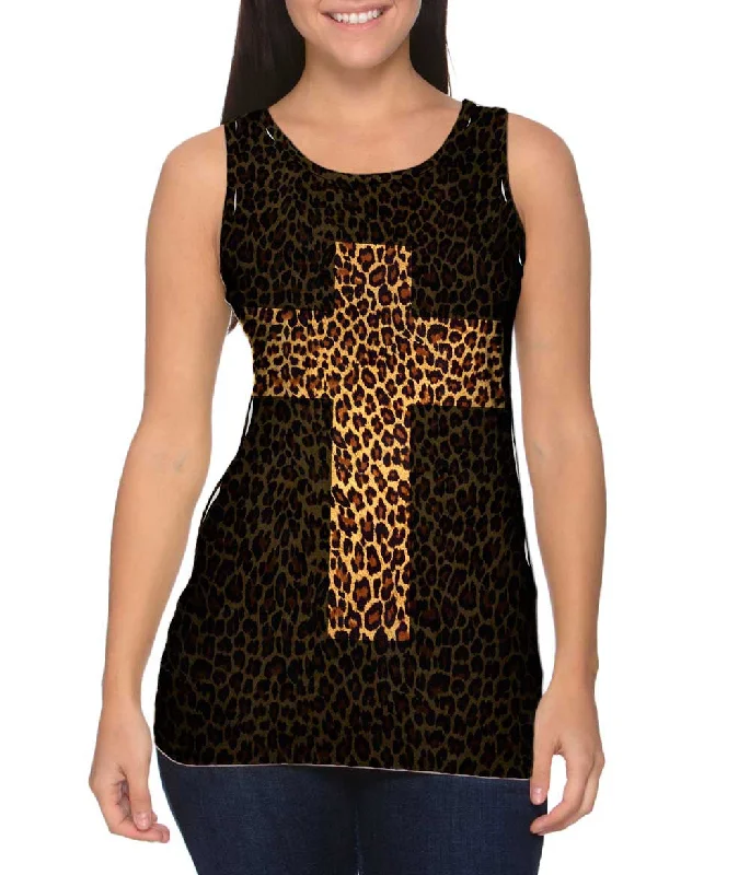 Plunge Neck Women's Seamless Tank Tops for a Smooth FitCross Cheetah Animal Skin
