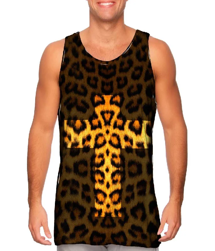 Plus Size Women's Puff - Sleeve Tank Tops in Pastel HuesCross Leopard Animal Skin