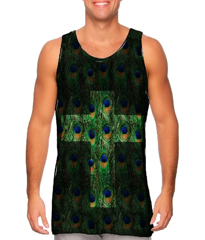Plus Size Women's Criss - Cross Back Tank Tops in Neon ColorsCross Peacock Animal Skin Plus Size Women's Criss - Cross Back Tank Tops in Neon ColorsCross Peacock Animal Skin