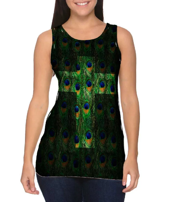 Plus Size Women's Glitter - Trimmed Tank Tops for Party NightsCross Peacock Animal Skin Plus Size Women's Glitter - Trimmed Tank Tops for Party NightsCross Peacock Animal Skin