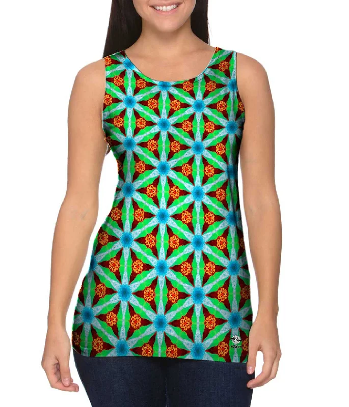 Plus Size Women's Side - Slit Tank Tops in Metallic ShadesCube Clubbin Pattern