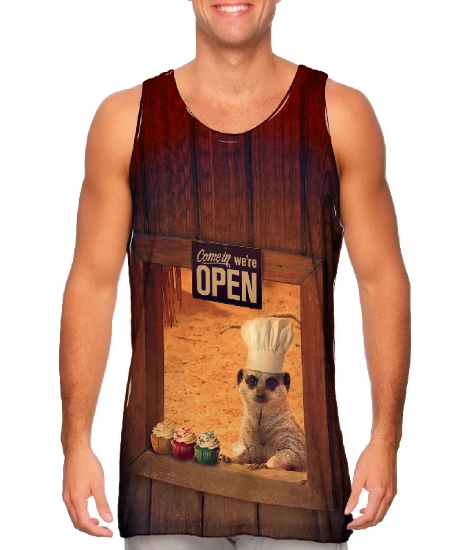 Women's Button - Down Tank Tops in Striped PatternsCupcake Baker Meercat