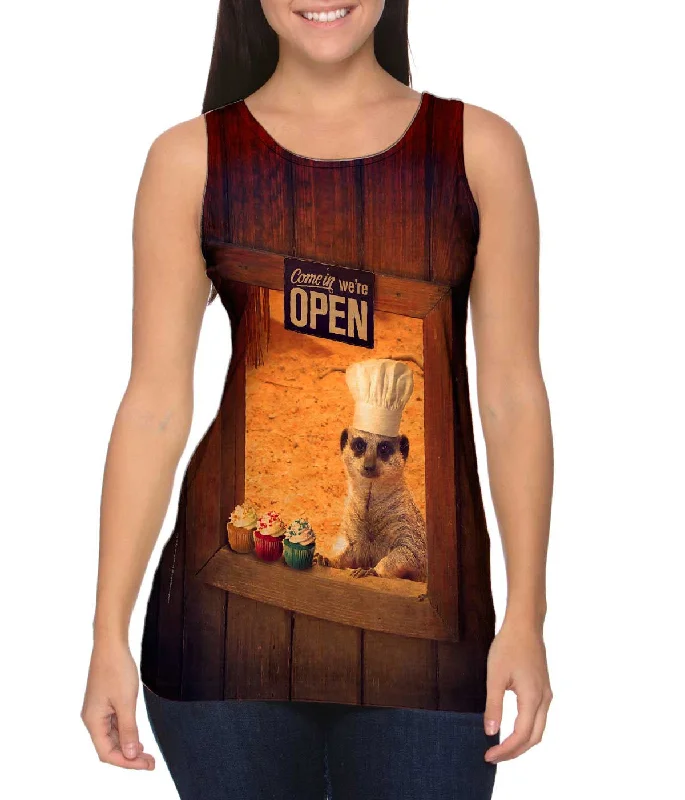 Mock Neck Women's Performance Tank Tops for CyclingCupcake Baker Meercat