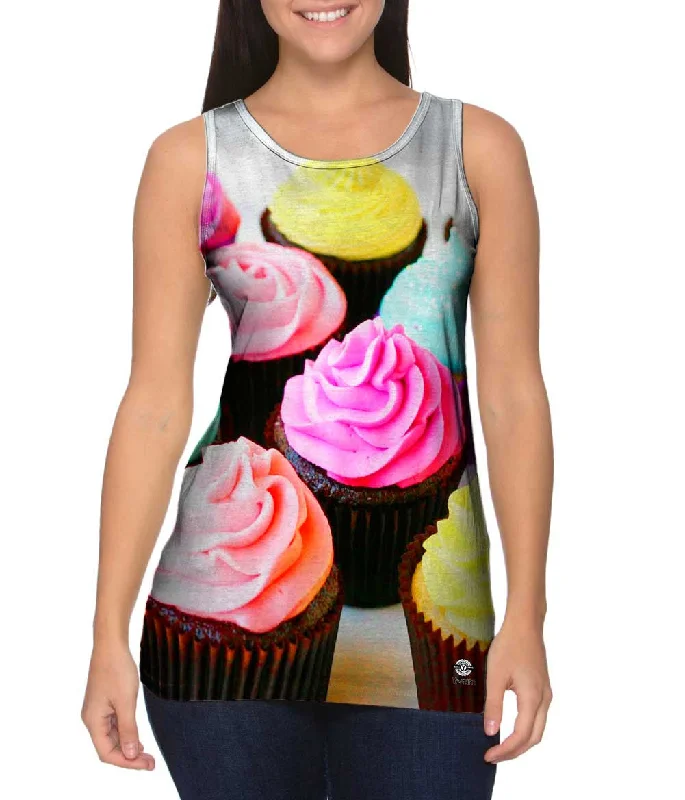 Plus Size Women's Puff - Sleeve Tank Tops in Pastel HuesCupcake Sweetheart