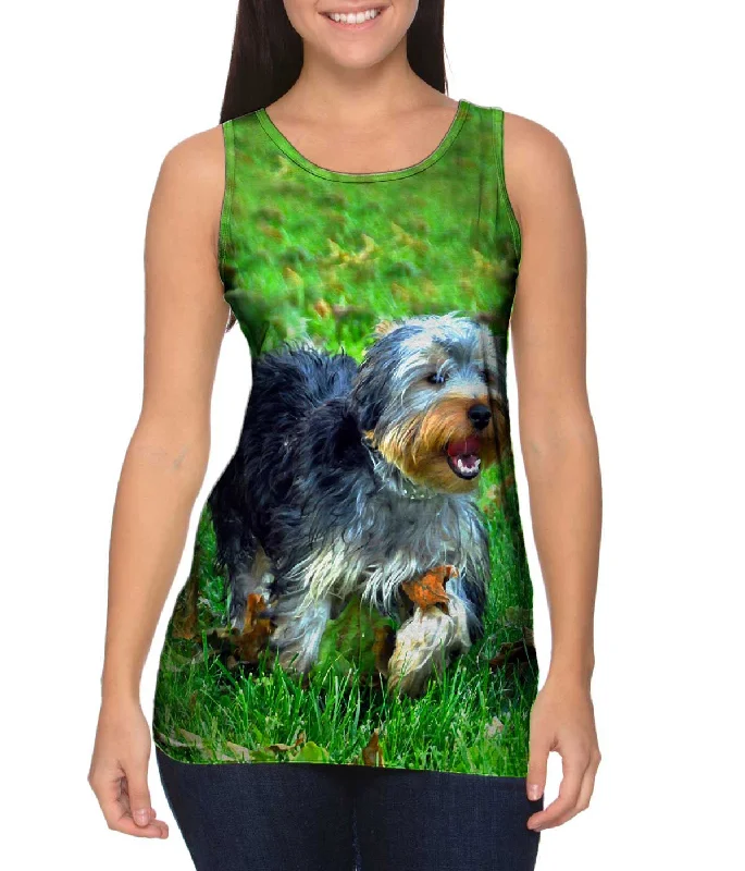 Mock Neck Women's Performance Tank Tops for CyclingCurly Haired Yorkie Running