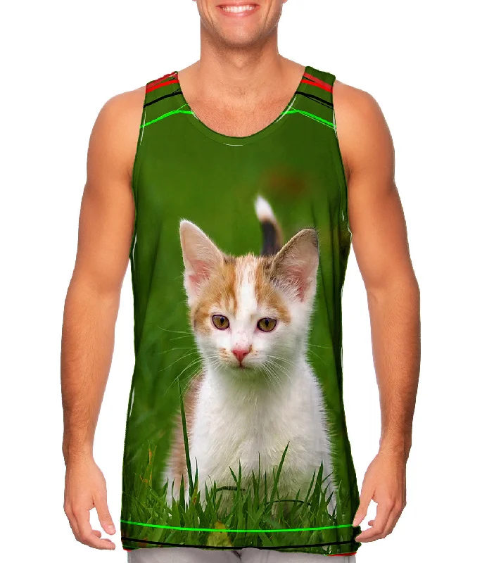 Plus Size Women's Puff - Sleeve Tank Tops in Pastel HuesCute As A Button Kitty Cat