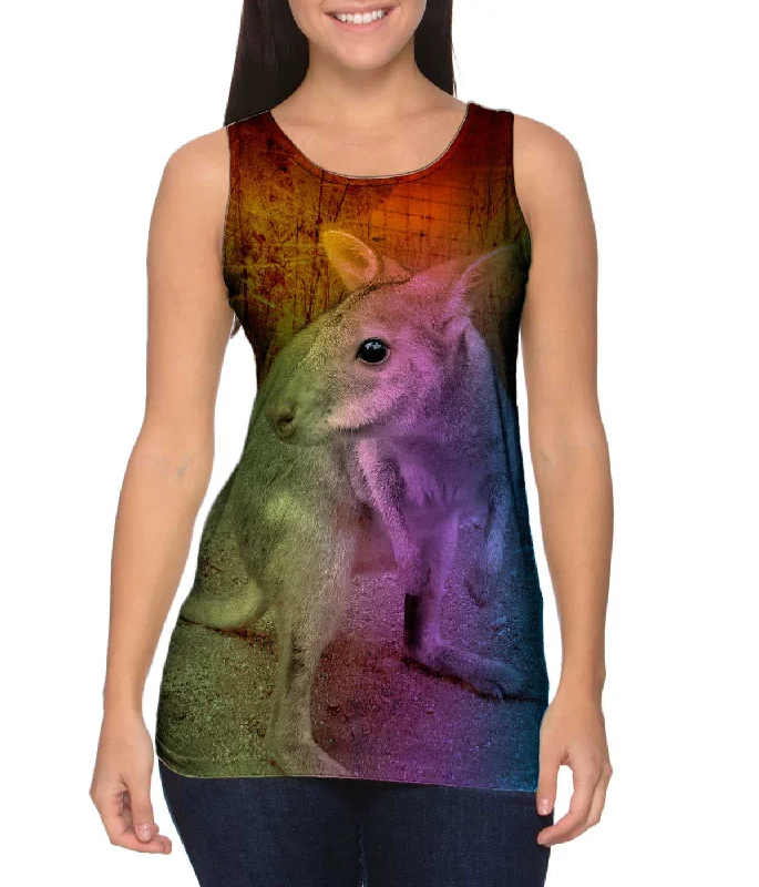 Plus Size Women's Glitter - Trimmed Tank Tops for Party NightsCute Baby Kangaroo
