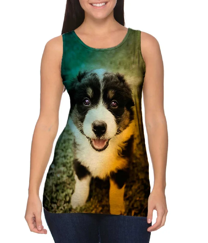 Crew Neck Women's Sustainable Tank Tops Made from Recycled MaterialsCute Herd Puppy