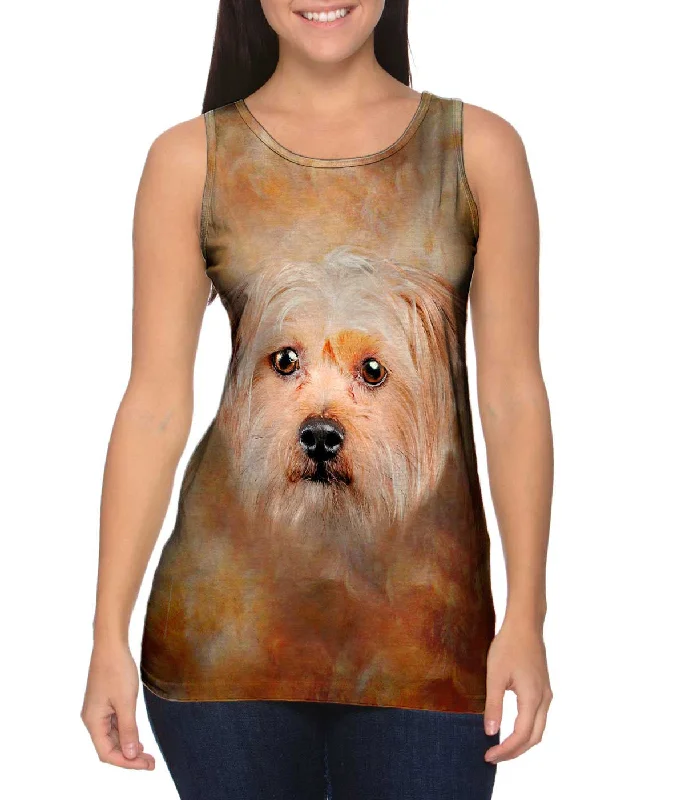 Plus Size Women's Glitter - Trimmed Tank Tops for Party NightsCute Yorkie Face