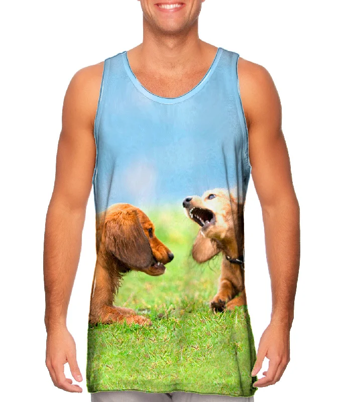 Plus Size Women's Side - Slit Tank Tops in Metallic ShadesDachschund Disagreement