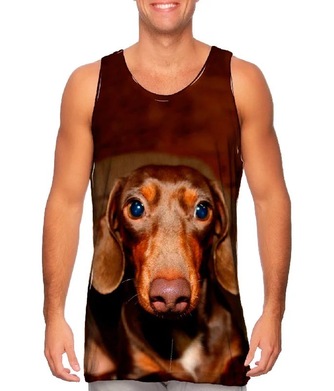 Women's Button - Down Tank Tops in Striped PatternsDachshund Cuteness